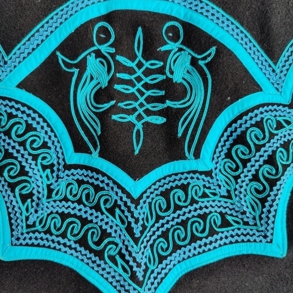 Boho Western Fancy Riding Show Coat Matador Jacket Detailed Black and Blue L XL - Picture 13 of 16